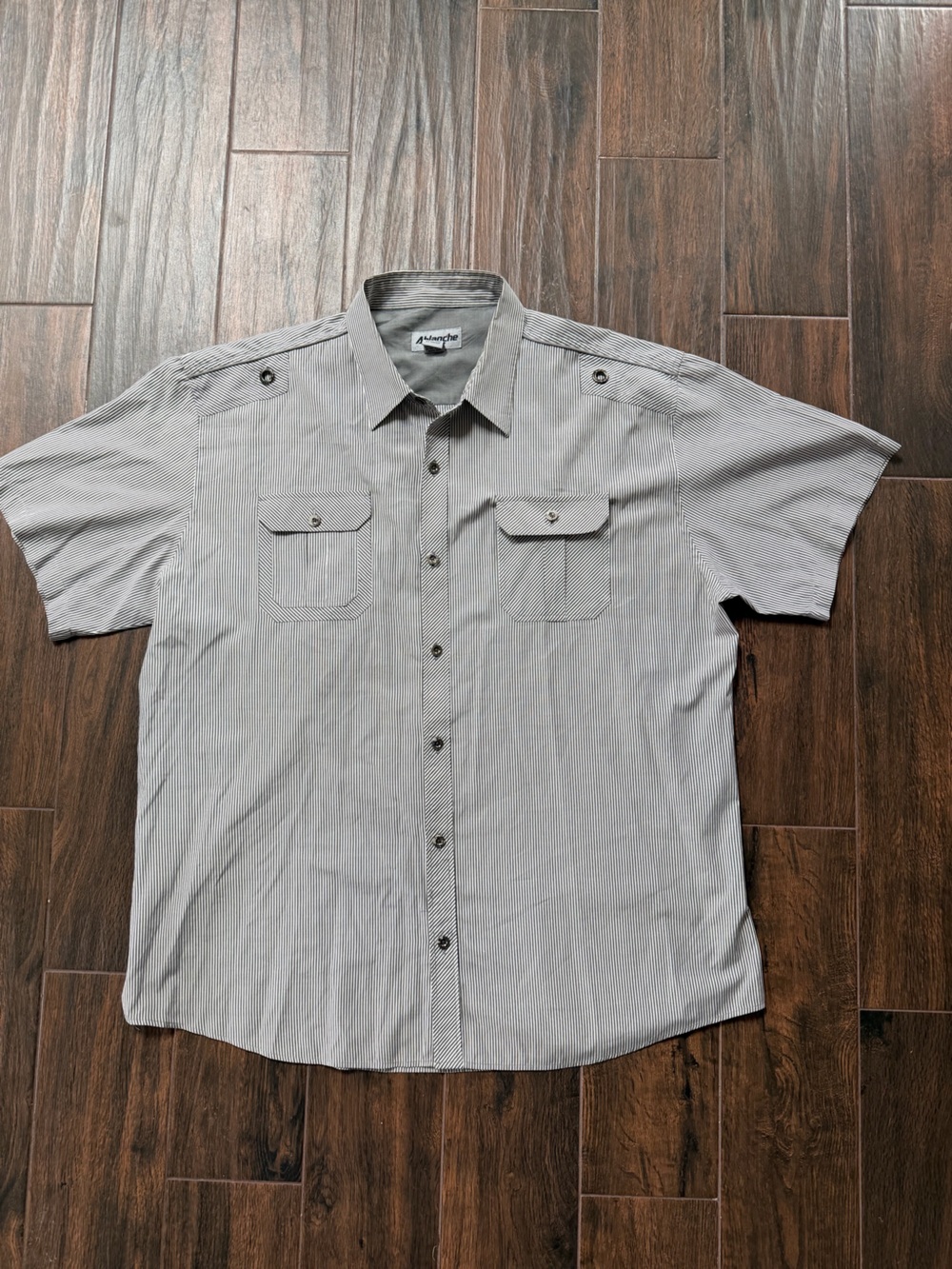 Vintage Ablanche men’s striped Gray Short Sleeve Button Down Casual Shirt 4XL
